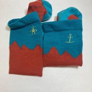 Smartwool Socks Men's Medium Orange Teal Wool pilling Gorpcore Hiking Outdoor